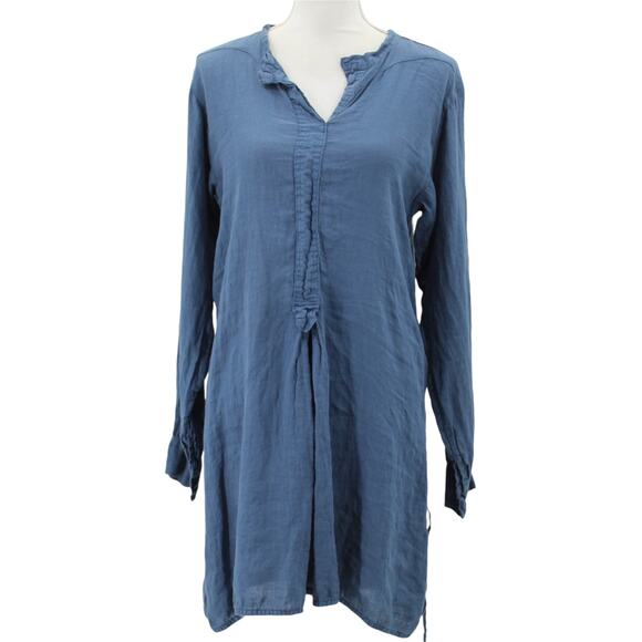 Grizas Linen Lagenlook Long Sleeve Dress Blue Drawstring Size Medium - Picture 1 of 6